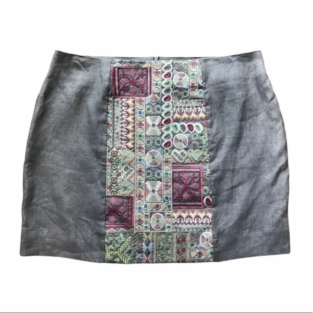 Johnny Was 4 love & liberty Gray Pink Silk Linen Embroidered Mini Skirt Large - Picture 3 of 11